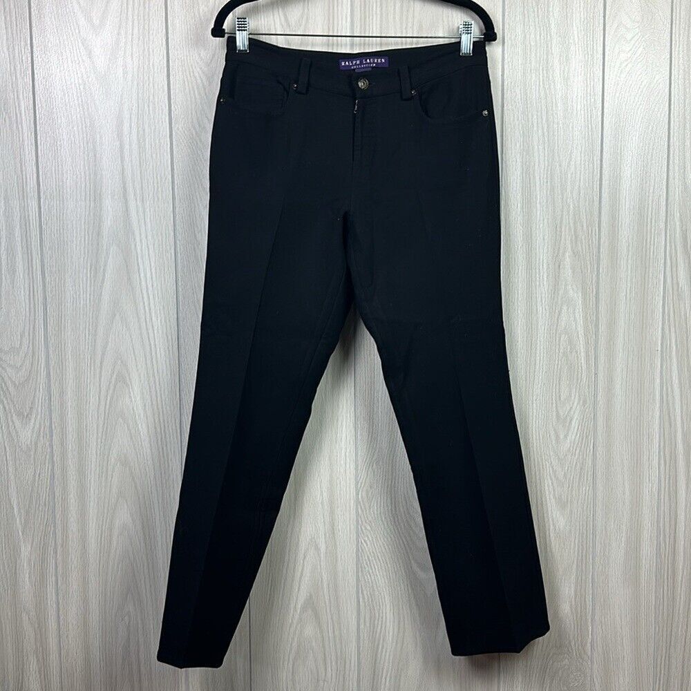 Ralph Lauren Purple Label Womens Pants‎ 8 Black Trouser Career Wool Straight